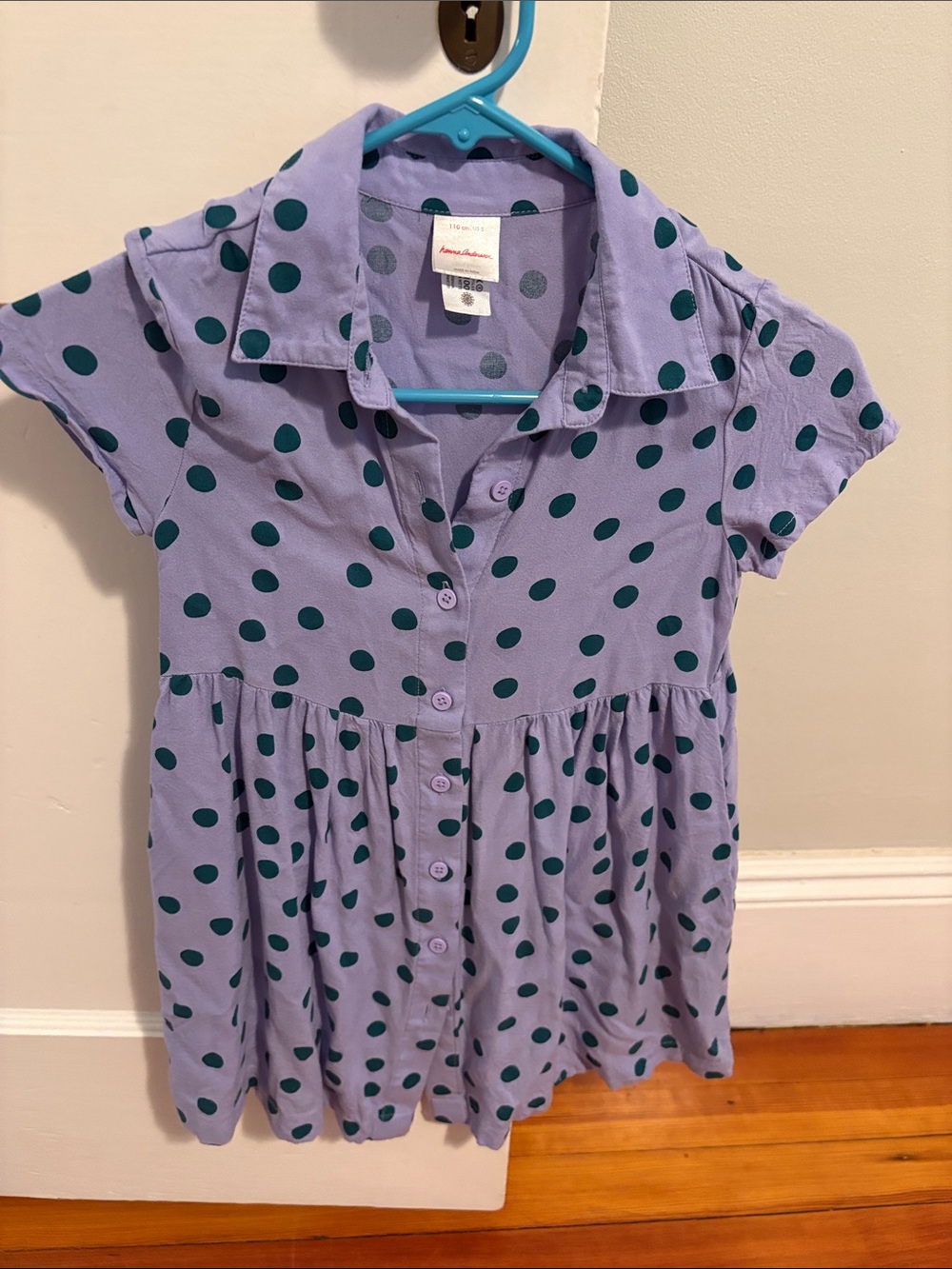 Hanna Andersson Lavender Dress with Green Polka Dots